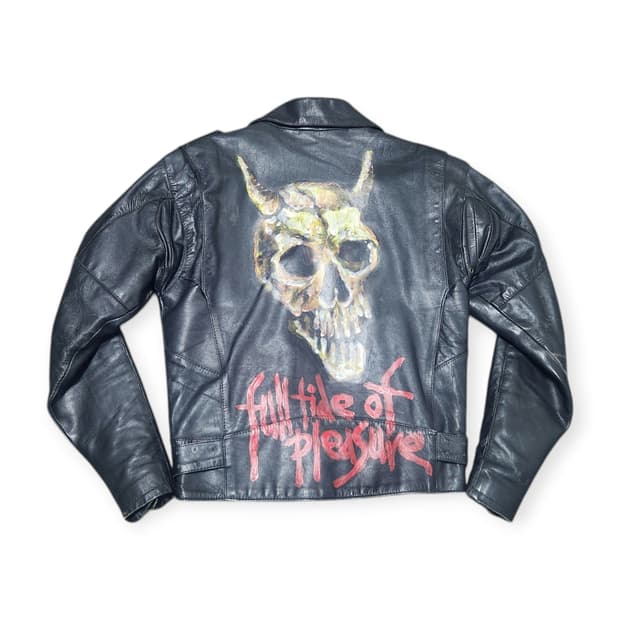 M)MONDO LUI 빈티지 블랙 소가죽 자켓 해골 프린팅 라이더 자켓
