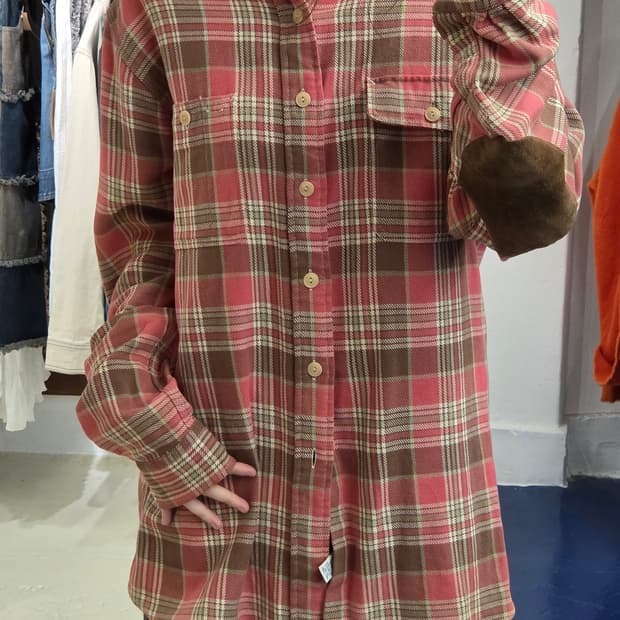 PRL 폴로 랄프로렌 엘보우 스웨이드 패치 체크 셔츠