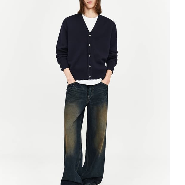 오디너리 크롭 가디건 네이비
