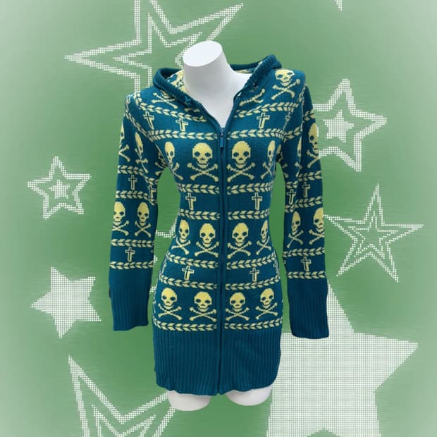 Skull knit long zip up 