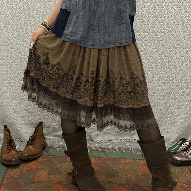 빈티지 러블리 고딕 고스 모리 로코코 코르셋 플레어 스커트 K0119