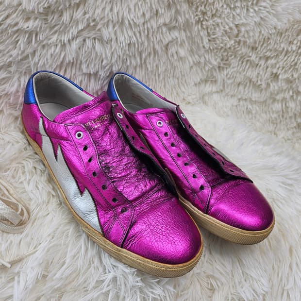 생로랑 여성 메탈릭 핑크 스니커즈 38