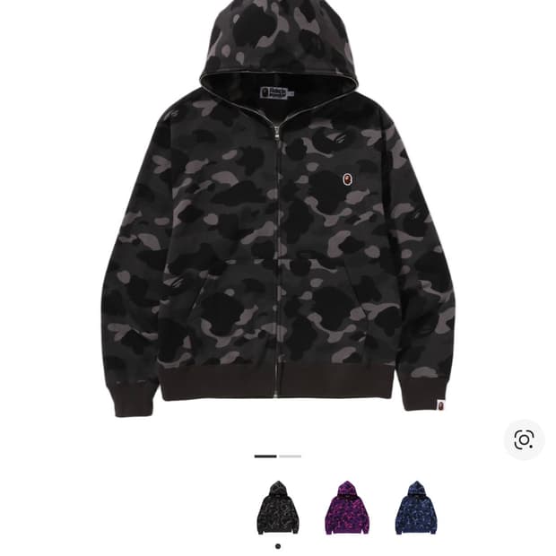 베이프 원 포인트 컬러 카모 크롭 풀 집 후드 블랙