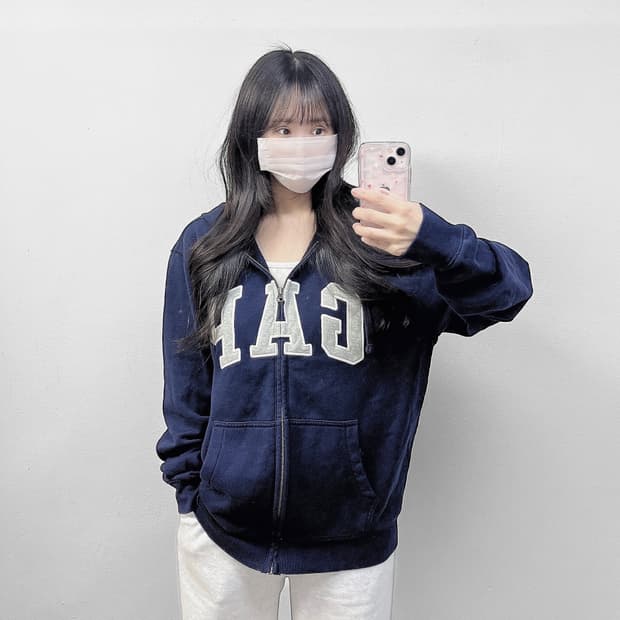 갭 Gap 스펠 로고 후드집업 네이비