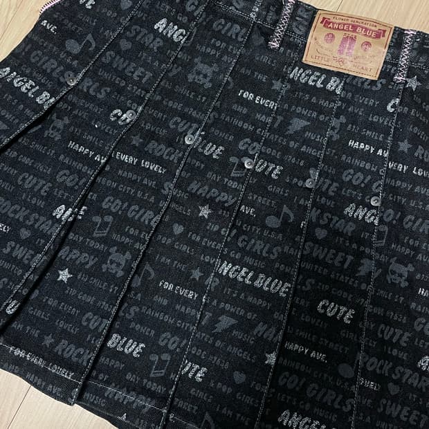 빈티지 블랙 데님 플리츠 펑크 스커트 