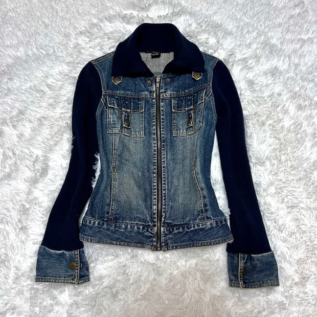 DKNY y2k denim knit zip-up