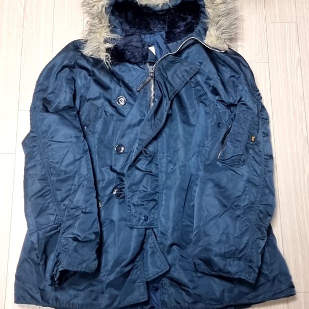 미제 알파인더스트리 N3B 블루 퍼 후드 패딩 코트(XL)