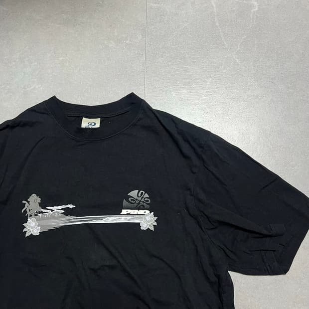 [XL] 피코 PIKO 빈티지 하와이안 롱보드 웨어 반팔티 블랙