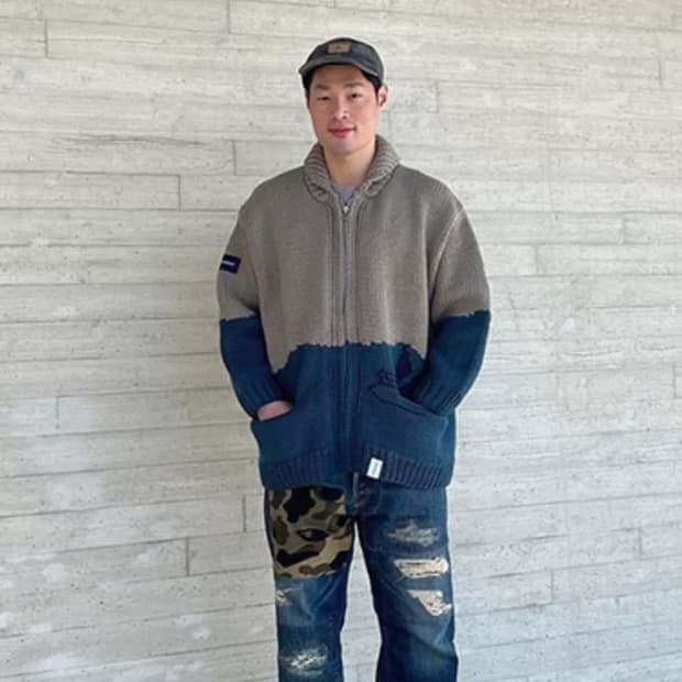 DESCENDANT 코위찬 투톤 집업 니트 가디건 M