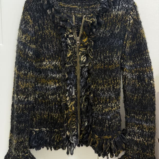 투웨이 부클 울 니트 가디건 집업 프릴