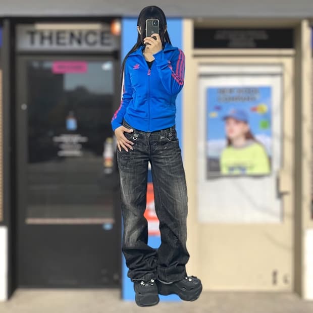 아디다스 블루 핑크 파이어버드 트랙탑 