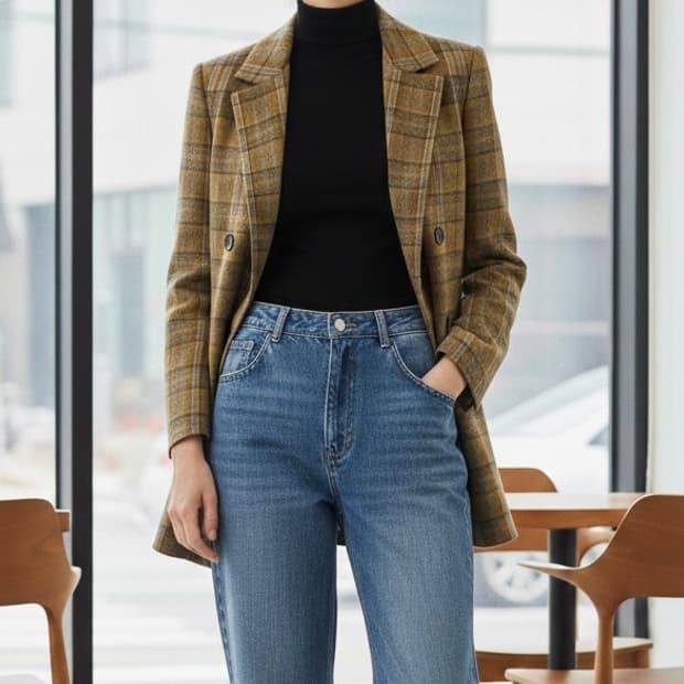 스페셜 울 블렌딩 더블버튼 머스타드 체크 울자켓 (고정가격)