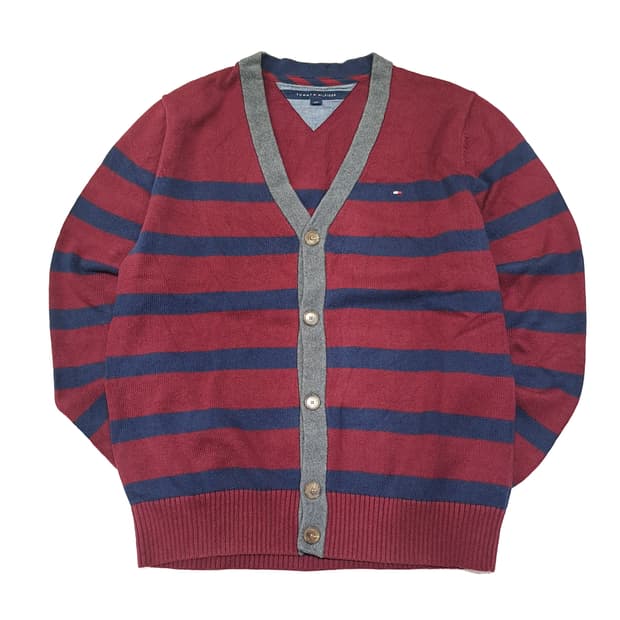 CL115 L 타미힐피거 버건디 & 네이비 스트라이프 코튼 혼방 프레피