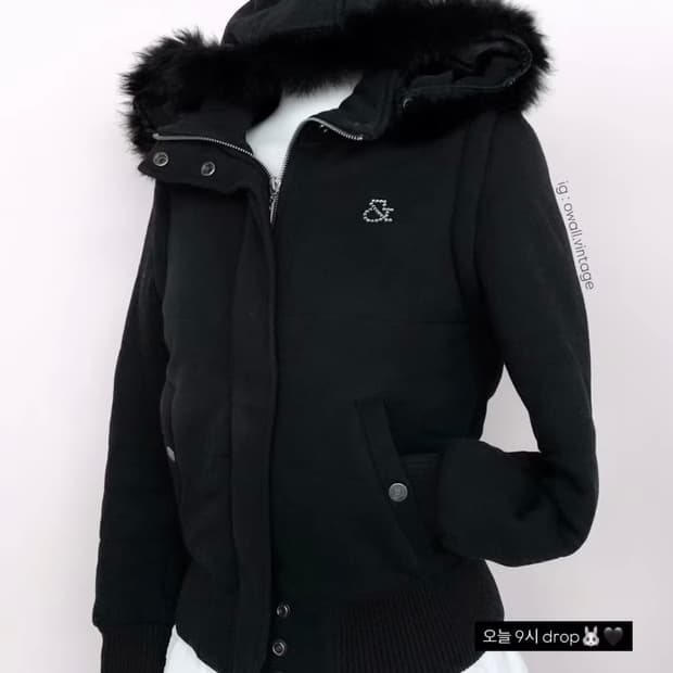 핑키앤다이안 P&D 블랙 퍼 숏패딩 핑키앤다이앤 