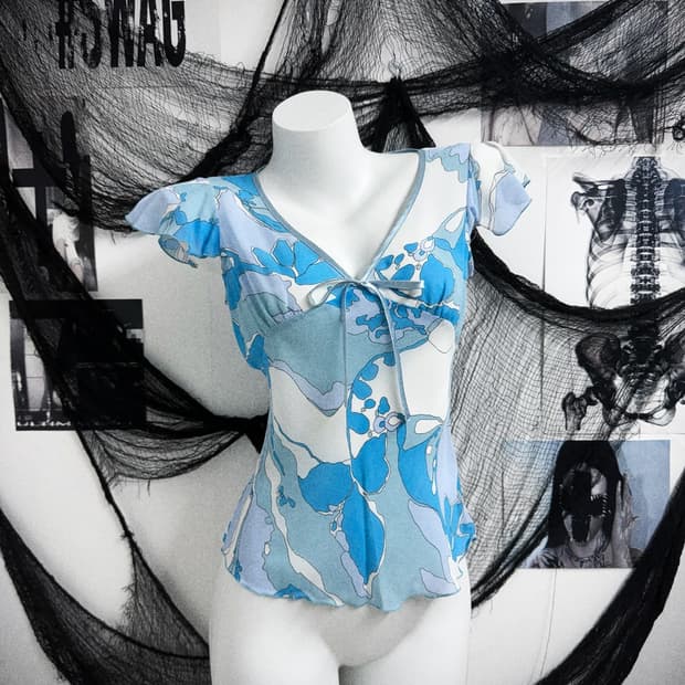 Ribbon detailed blue blouse