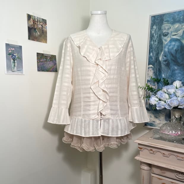 sheer coral cotton ruffle button blouse