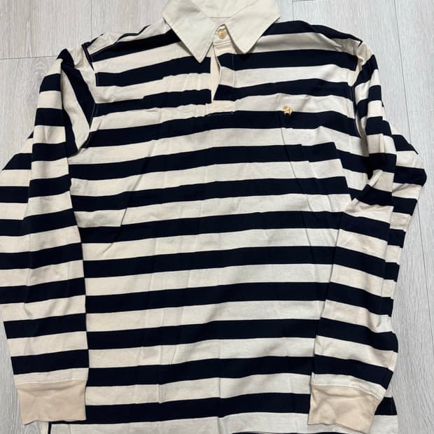 바스통 스트라이프 럭비 폴로 티셔츠 아이보리/네이비 L
