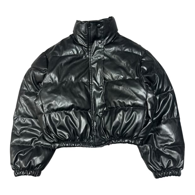 ✨ (바배) 빈티지 블랙 레더 가죽 크롭 숏패딩 