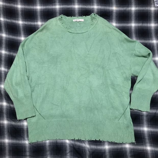 재팬 디스트레드 디자인 헤비 울 니트 그린