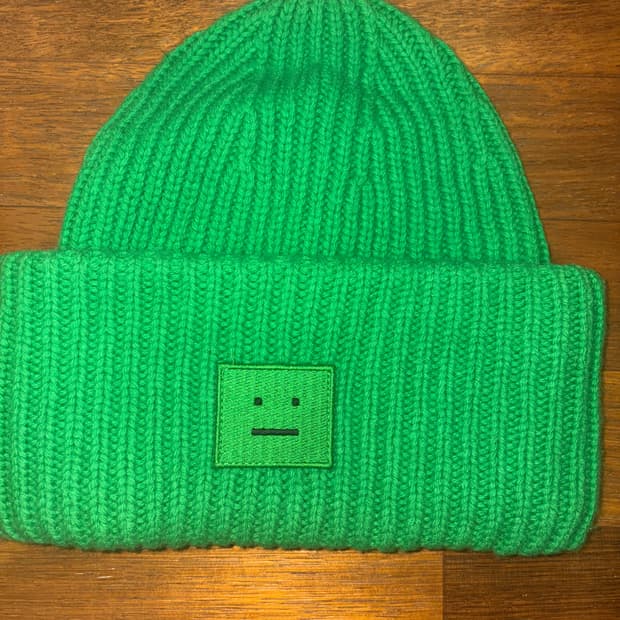 Acne studios 페이스 로고 비니 그린