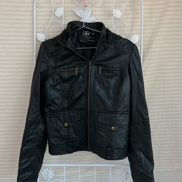 빈티지 블랙 후드 레더 자켓 y2k 스트릿 갸루 펑키 일본빈티지O-554