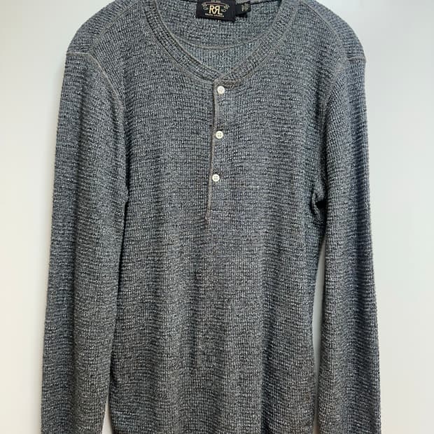 RRL 가먼트 다이 와플 니트 헨리 셔츠 S