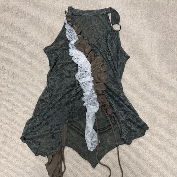 Doublepunch Ruffle Metal Top Khaki