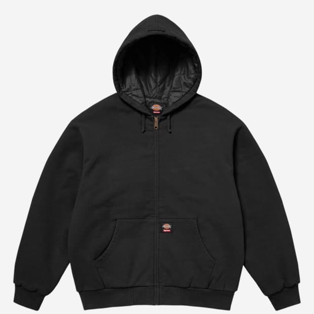 슈프림 x 디키즈 퀼티드 라인드 집업 후드 스웨트셔츠 블랙 L- 25FW