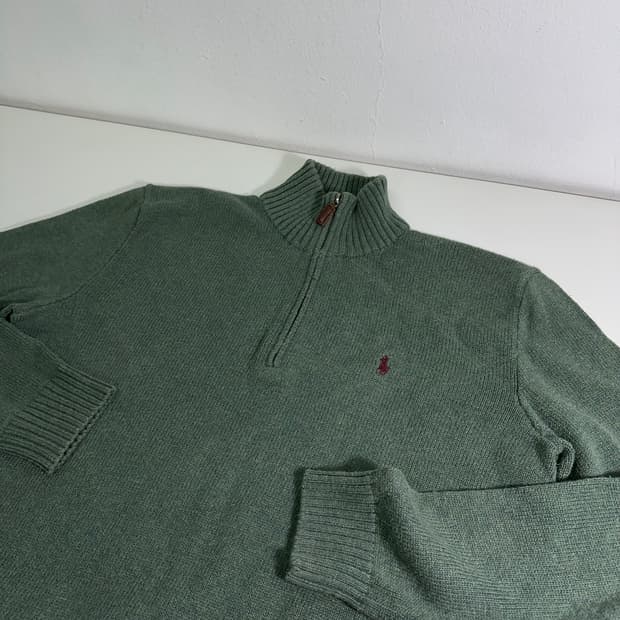 95-100 폴로 랄프로렌 녹차 면 반집업니트