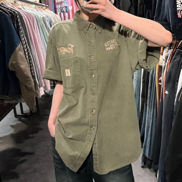 [IM] Carhartt 칼하트 코듀로이 반팔 셔츠 카키