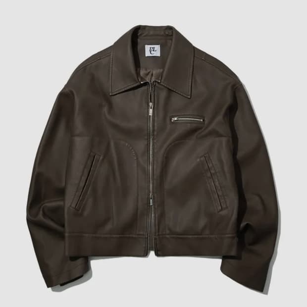 플레이스 스튜디오 빈티지 에코 워싱 레더 크롭 라이더 자켓-브라운