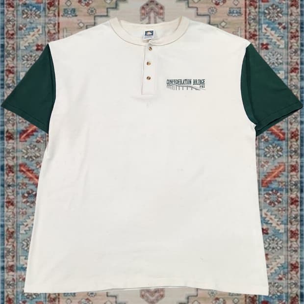 90s Made in USA 코튼디럭스 배색 헨리넥 티셔츠 XL