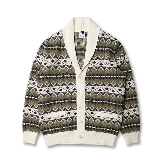 44 맥 로렌 [Mc Lauren] 네이티브 패턴 니트 숄카라 가디건
