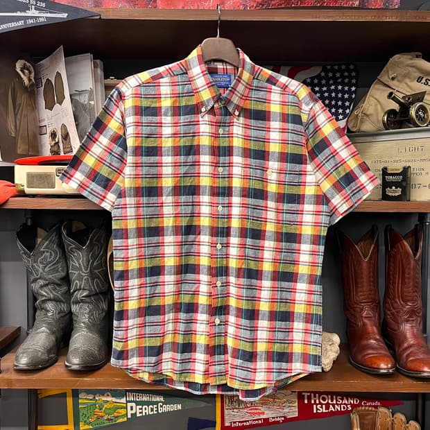 Pendleton 멀티 컬러 마드라스 체크 버튼다운 반팔 셔츠 N1896