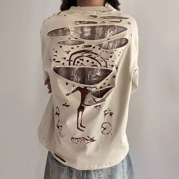 [VAJAVU]distressed patchwork long sleeve