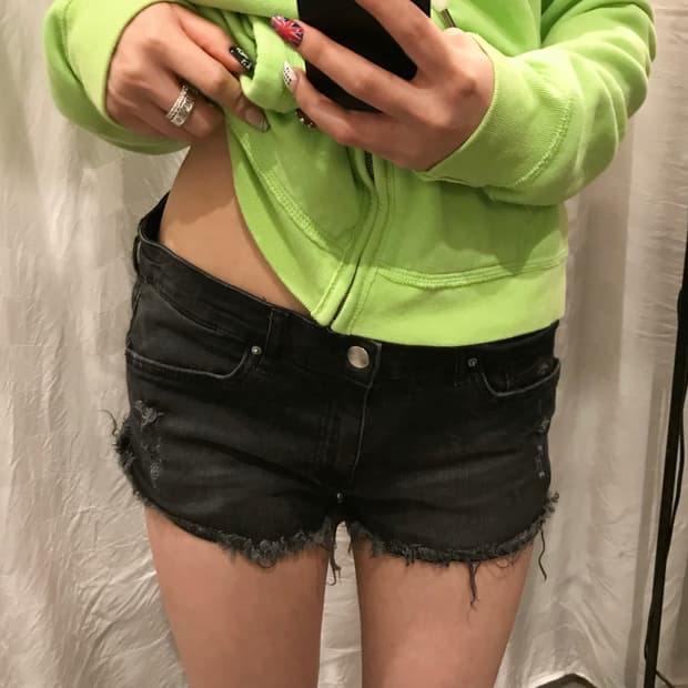 H&M 갸루 펑크 데미지 로우 워싱 데님