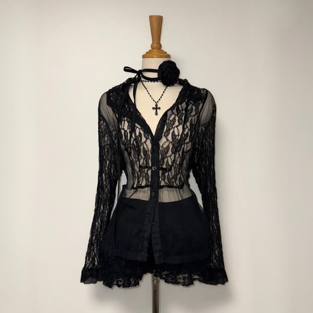 레이스 시스루 고스 데일리 셔츠