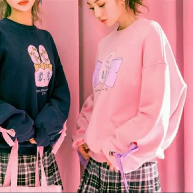 에스더버니 핑크 리본 맨투맨 긴팔