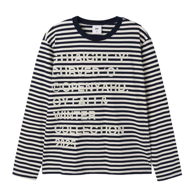 오와이 STRIPE BOLD LETTER L/S TEE - NAVY