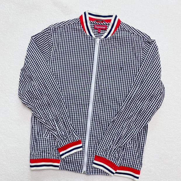old supreme 슈프림 깅엄체크 블루종 자켓 (M)