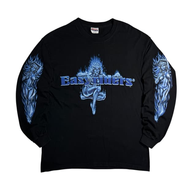 빈티지 90‘s Easyriders 바이커 블루 플레임걸 롱슬리브