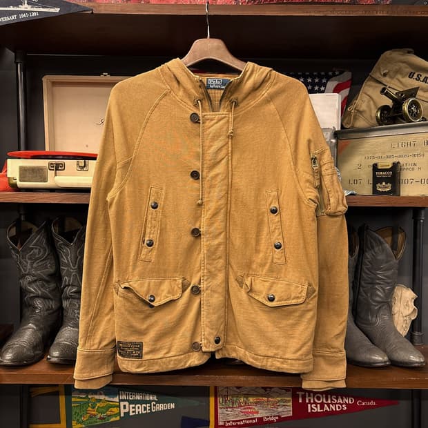 90s 폴로 랄프로렌 코튼 스웻 N-3B 플라이트 자켓 베이지 N1145