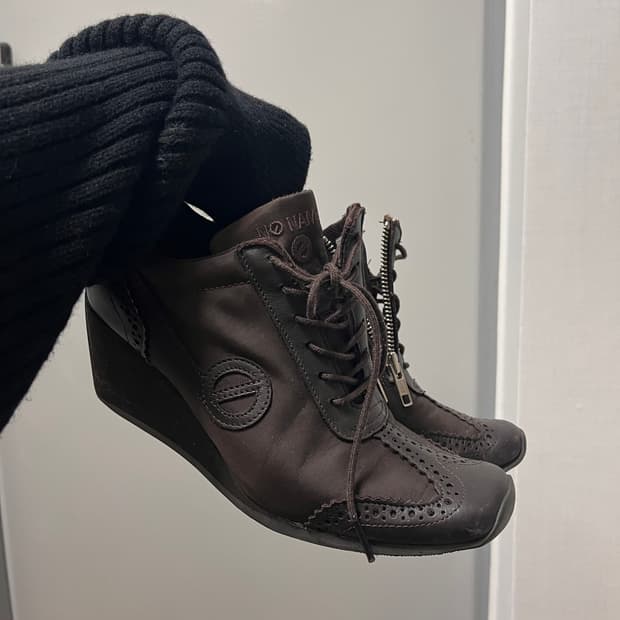 brown square toe wedge sneakers