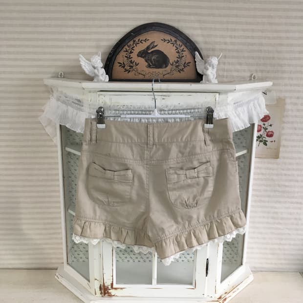  mori beige lace ribbon half pants