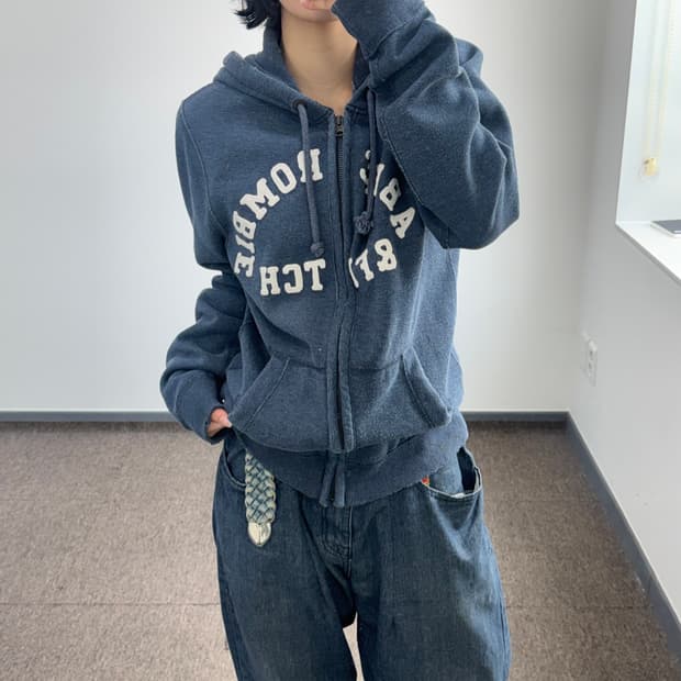Abercrombie 아베크롬비 스펠아웃 로고 네이비 후드집업