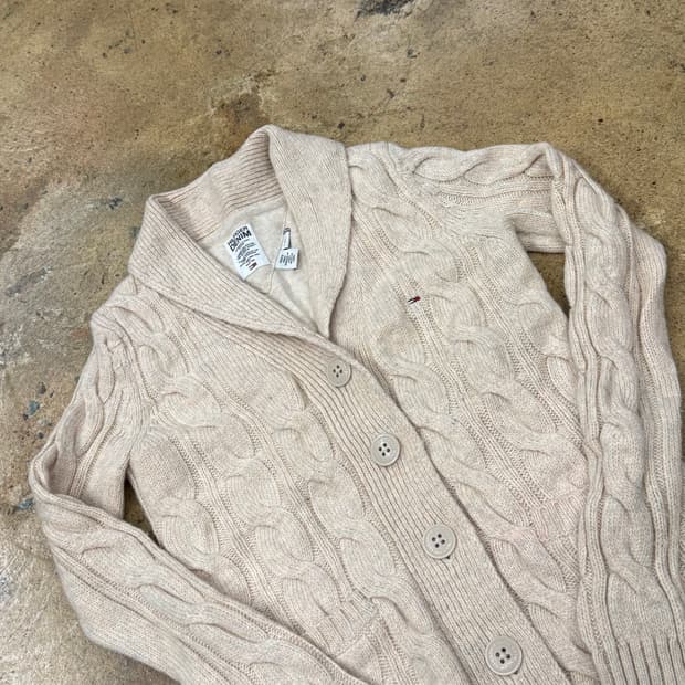 [정품/XS] 타미힐피거 데님 케이블 니트 가디건 아이보리 b19