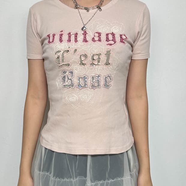 L’EST ROSE vintage 레터링 반팔