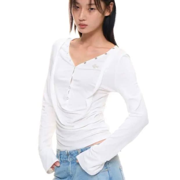 2000아카이브스 DRAPED HENLEY TOP (WHITE)