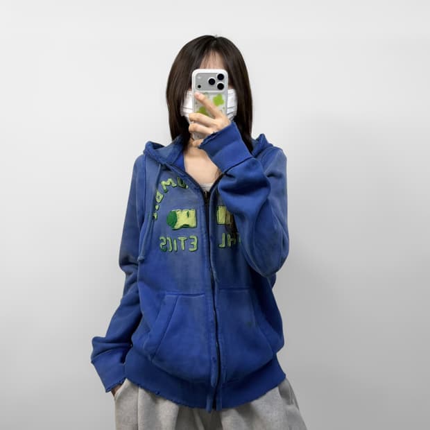 아베크롬비 아치 로고 빈티지 워싱 후드집업 블루
