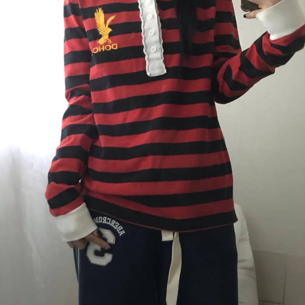 DOHC 스트라이프 버튼 롱슬리브